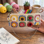 Gehäkeltes Federmäppchen mit Blumenmuster, quadratisches Etui, Baumwollgarn