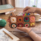 Gehäkeltes Federmäppchen mit Blumenmuster, quadratisches Etui, Baumwollgarn