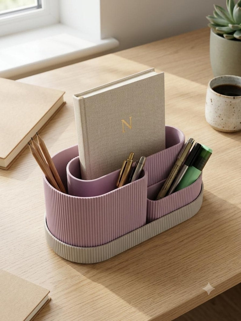 Modularer Schreibtischorganizer aus PLA-Kunststoff, minimalistisch, mit 2 herausnehmbaren Einsätzen