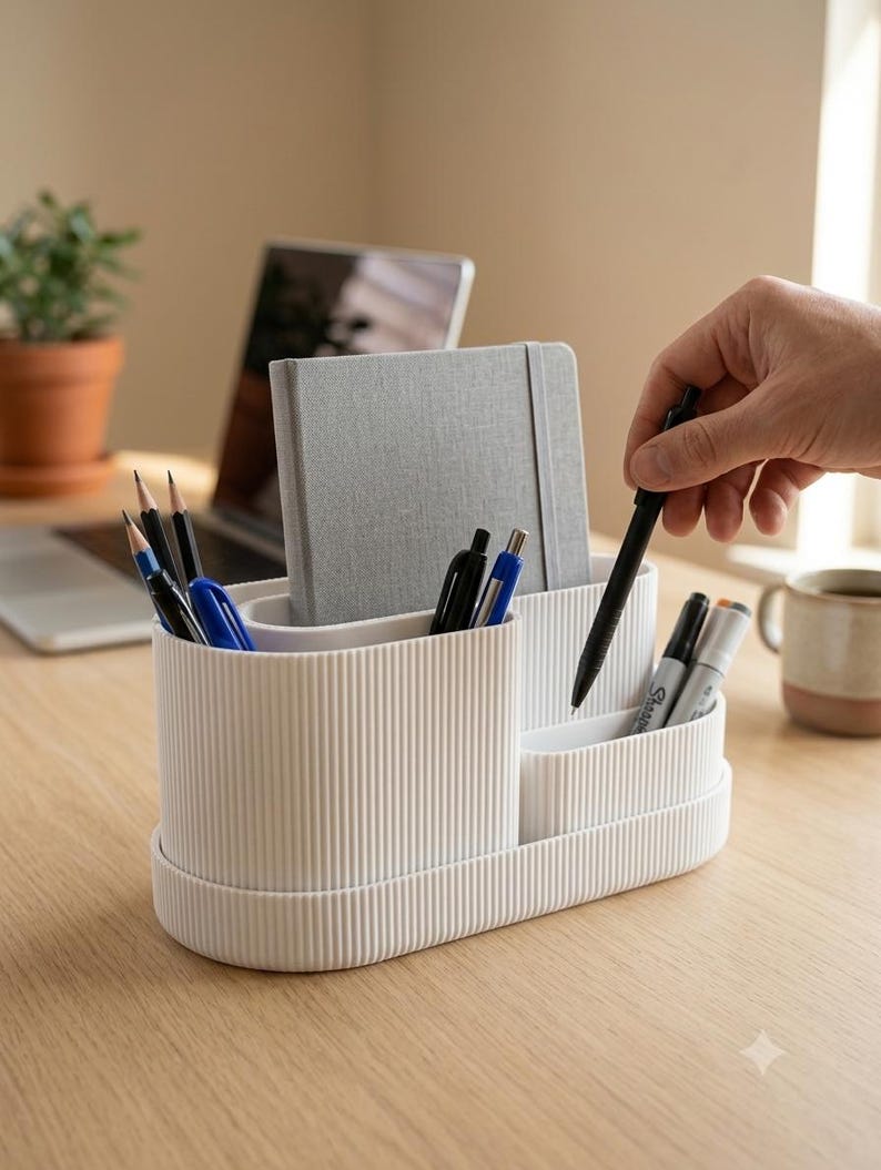 Modularer Schreibtischorganizer aus PLA-Kunststoff, minimalistisch, mit 2 herausnehmbaren Einsätzen