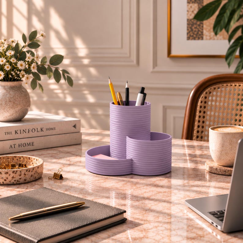 Schreibtisch Organizer mit 3 Fächern – Stiftehalter für Büro & Homeoffice, Latte-Braun, Modern Minimalistisch