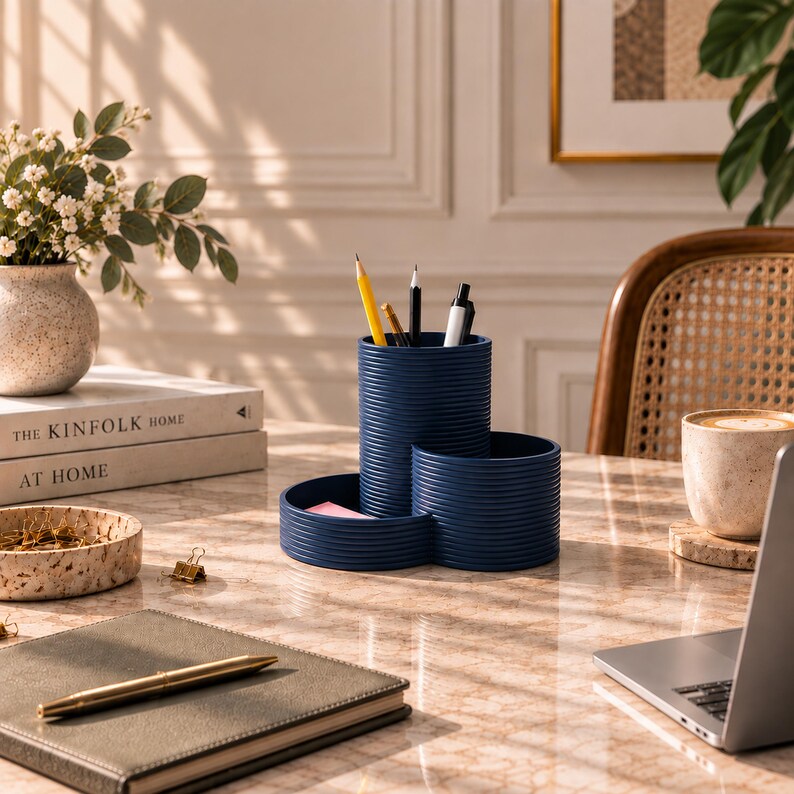 Schreibtisch Organizer mit 3 Fächern – Stiftehalter für Büro & Homeoffice, Latte-Braun, Modern Minimalistisch