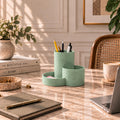 Schreibtisch Organizer mit 3 Fächern – Stiftehalter für Büro & Homeoffice, Latte-Braun, Modern Minimalistisch