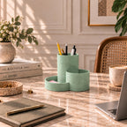 Schreibtisch Organizer mit 3 Fächern – Stiftehalter für Büro & Homeoffice, Latte-Braun, Modern Minimalistisch