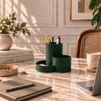 Schreibtisch Organizer mit 3 Fächern – Stiftehalter für Büro & Homeoffice, Latte-Braun, Modern Minimalistisch