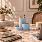 Schreibtisch Organizer mit 3 Fächern – Stiftehalter für Büro & Homeoffice, Latte-Braun, Modern Minimalistisch