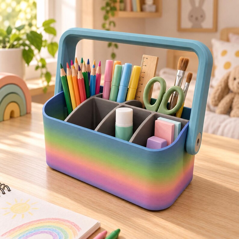 Stiftehalter Aufbewahrungs Caddy mit Fächern – 3D Druck Schreibtisch – Büro, Schule, Homeoffice