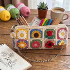 Gehäkeltes Federmäppchen mit Blumenmuster, quadratisches Etui, Baumwollgarn