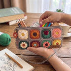 Gehäkeltes Federmäppchen mit Blumenmuster, quadratisches Etui, Baumwollgarn