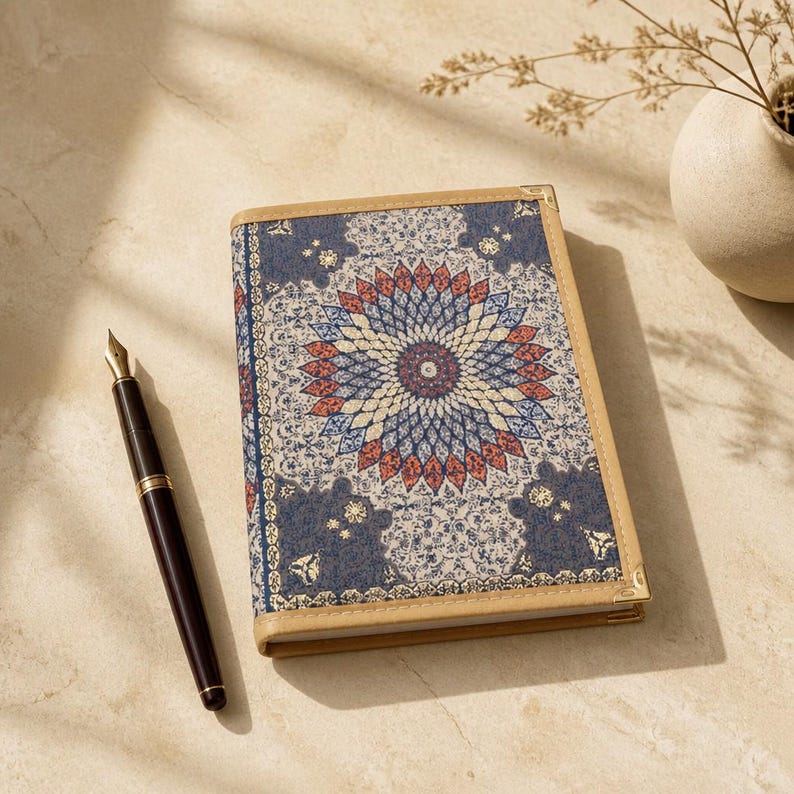 Handgefertigtes Notizbuch , Aztekisches Boho-Design, 14 x 20 cm, 100 linierte Seiten