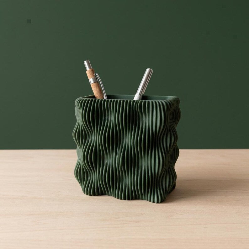 Stifthalter aus 3D-gedrucktem PLA, modernes geschwungenes Design, Schreibtischorganizer für Stifte und Bleistifte